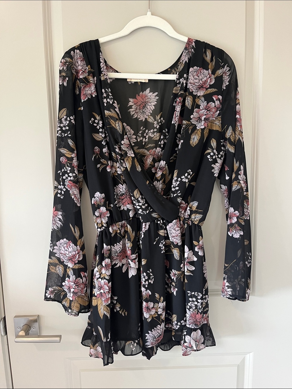 Altar'd State Black Floral Long Sleeve Romper